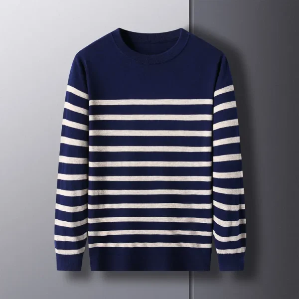 Superior Business Casual Knitted Sweater with Stripes at the O-neck. Youth Cozy Warm Sweater for Autumn.Stretchable - Image 6
