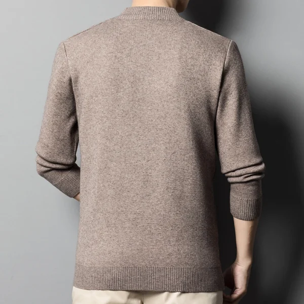 Warm, long-sleeved, solid-colored, half-zip men's pullover sweater with a half-high collar for fall and winter. - Image 3
