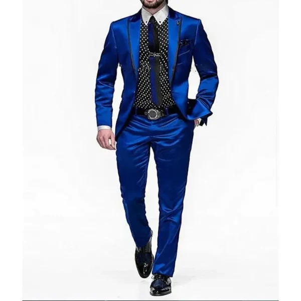 Terno Blazer Homme Men's Chic Two-Piece Jacket and Pants with Peak Lapel, Single Breast, and Flat Front in Royal Blue - Image 2