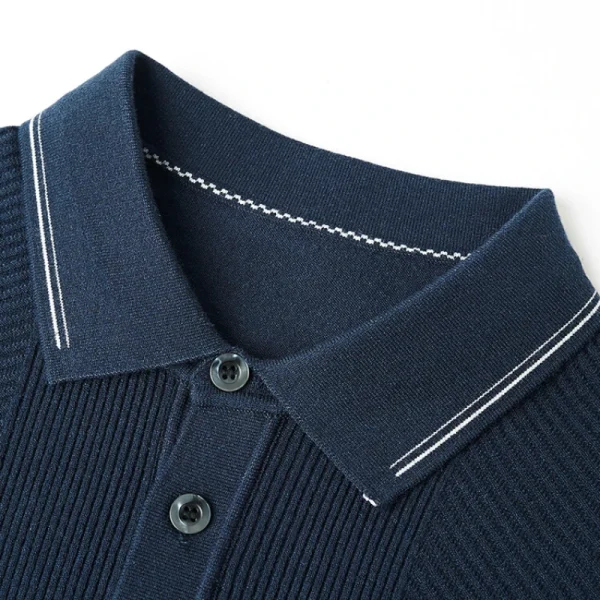 Warm knit long-sleeved cardigan, daily commute pullover sweater, and solid-colored business casual men's polo shirt. - Image 4