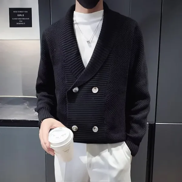 Men's Warm Knitted Sweater with V-neck, Double-breasted Solid Color, Perfect for Autumn and Winter.Cardigans for Men - Image 2