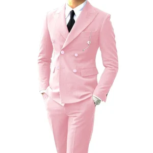 High-quality, double-breasted men's suits with peak lapels, regular length, two-piece jackets, and slim-fitting pants for formal evening parties in 2025