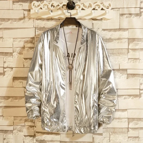 Gold Fashion Coats, Harajuku Hip Hop Reflective Jackets, Nightclub Stage Party Jackets, and Men's Windbreaker Jackets - Image 4