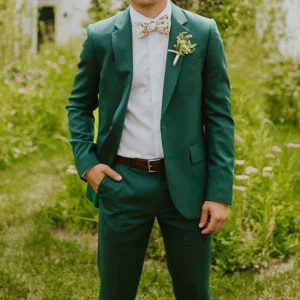 Green Slim Fit Full Set of Stylish Wedding Men's Suits Two-piece, premium, notch-lapel, single-breasted blazer pants set for men