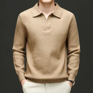 Business Slim Cashmere Textile Polo Top, New Men's Shirt Collar Sweater, Gentleman's Thickened Warm, Easy Fashion Pullover