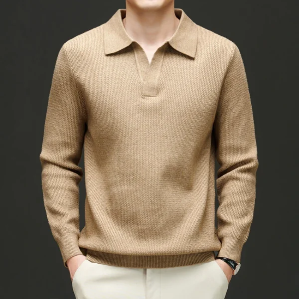 Business Slim Cashmere Textile Polo Top, New Men's Shirt Collar Sweater, Gentleman's Thickened Warm, Easy Fashion Pullover
