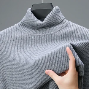 Men's Elegant Gray All-Match T-Shirt, Slim Fit Innerwear, Long-Sleeved Sweater, and Superior Lapel High Collar Knitwear