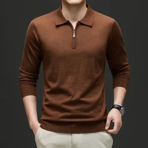 Men's POLO Shirt in Solid Color, Warm Winter Sweater, Stretchable Knit Sweater for Everyday Commuting.