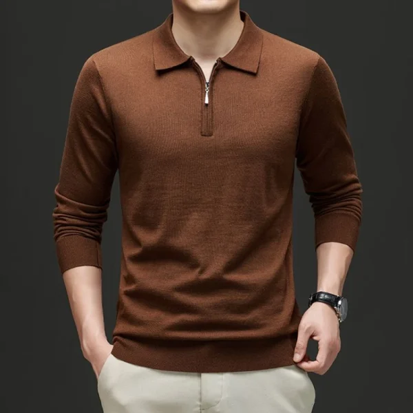 Men's POLO Shirt in Solid Color, Warm Winter Sweater, Stretchable Knit Sweater for Everyday Commuting.