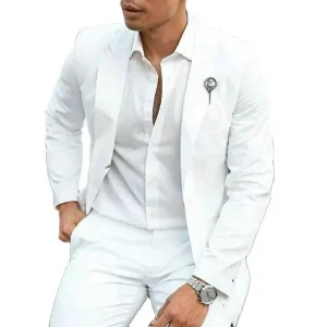 Summertime White Men's Casual Two-Piece Jacket Outfits with a Single Breasted Notch Lapel Men's Slim Fit Terno Blazer Costume 2025