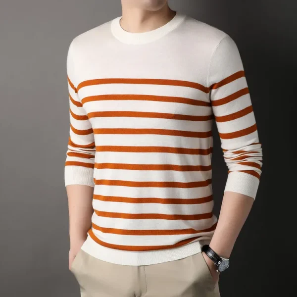 Superior Business Casual Knitted Sweater with Stripes at the O-neck. Youth Cozy Warm Sweater for Autumn.Stretchable - Image 22