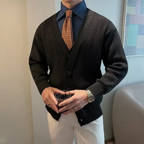 Men's South Korean Casual Cardigan, Men's Knitted Shirt Coat Sweater, and New Retro Loose Knitwear V-Collar for Fall and Winter - Image 2
