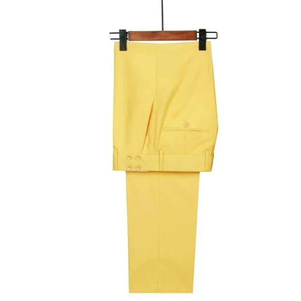 Men's Premium Double-Browed Yellow Peak Laepl Slim Fit Wedding Groom Complete Set: Exquisite Two-Piece Jacket, Pants, and Blazer Sets - Image 3