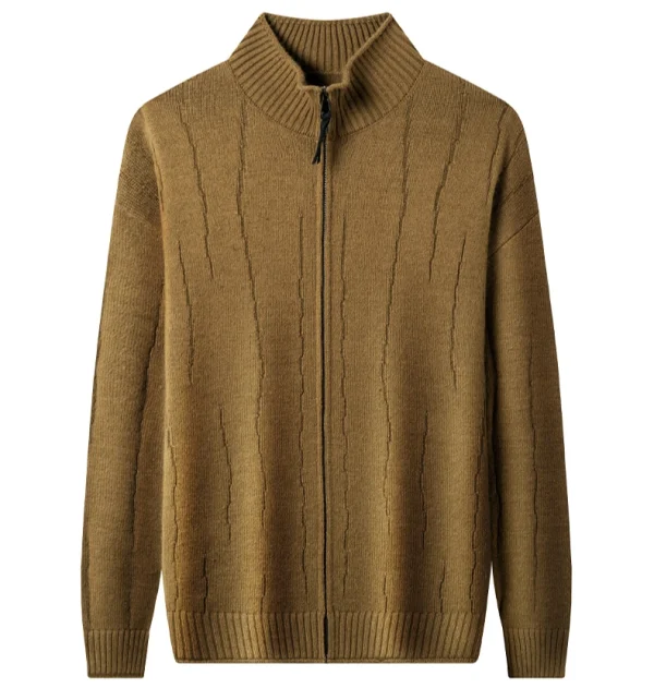 New Men's Solid Color Half Turtleneck Knitted Jacket with Zipper, Cozy Long Sleeve Sweater for Fall and Winter - Image 7