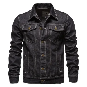 New Men's Casual Solid Color Lapel Single-Breastered Jeans Jacket for Autumn Slim Fit Made of High-Quality Cotton in 2025