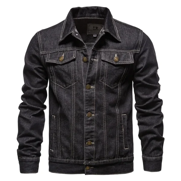 New Men's Casual Solid Color Lapel Single-Breastered Jeans Jacket for Autumn Slim Fit Made of High-Quality Cotton in 2025
