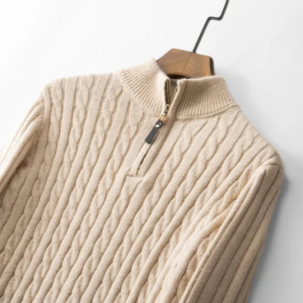 Men's Solid Color Turtleneck Top with Thermal Zipper Pullover Sweater for Fall and Winter by Boutique - Image 2