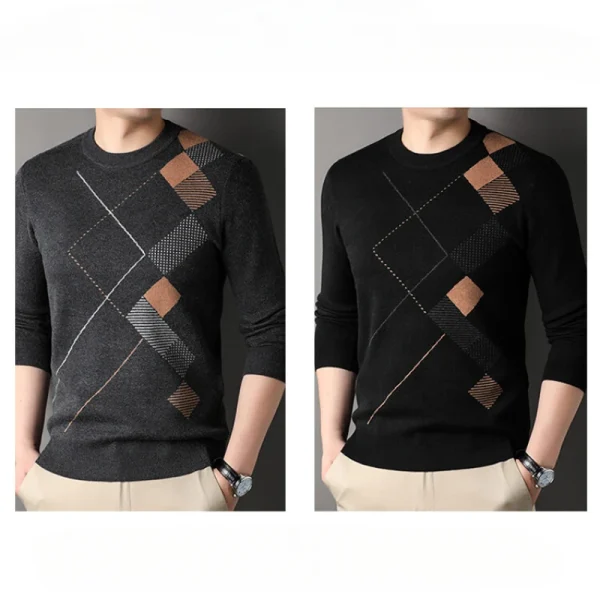 Men's Long-Sleeved Sweater with Matching Top Gray and Black Color for Autumn and Winter Young Fashion Knitwear - Image 4