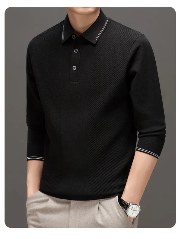Warm knit long-sleeved cardigan, daily commute pullover sweater, and solid-colored business casual men's polo shirt. - Image 18