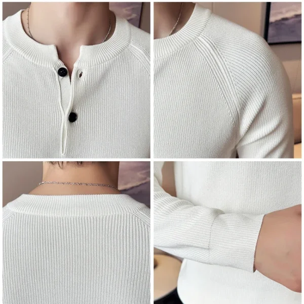 Fashion Thickened Knitting Top, Dark Coffee Color T-Shirt, High Sense Men's Autumn and Winter Henry Collar Sweater - Image 5