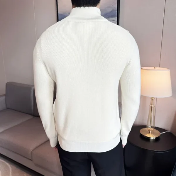 Stretch Solid Color Zipper Cardigan for Fall and Winter, Men's Business Casual Sweater for Everyday Wear.The Collar Coat Stand-up - Image 2