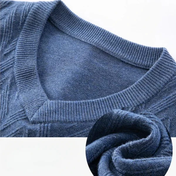 Superior quality V-neck pullover knitted sweater, daily slim-fit base shirt, thickened and warm men's sweater.Shirt with Dark Stripes - Image 5