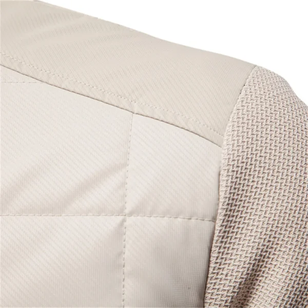 Men's Fashion Jacket Coat with Patchwork Plaid Stand Collar and Thick Fleece Lining for Winter Warmth - Image 3