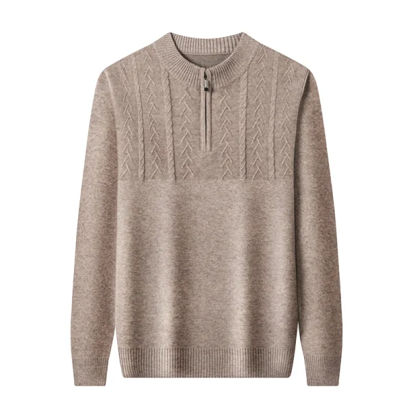 Warm, long-sleeved, solid-colored, half-zip men's pullover sweater with a half-high collar for fall and winter. - Image 12