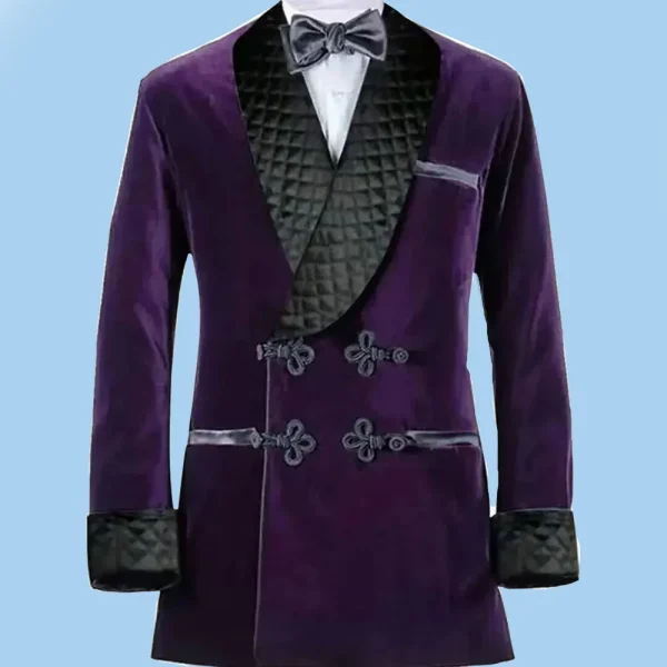 Stylish and Formal Men's Suits Men's One-Piece Luxury Smoking Blazer Costume with Double Breasted Shawl Lapel Purple Velvet - Image 2