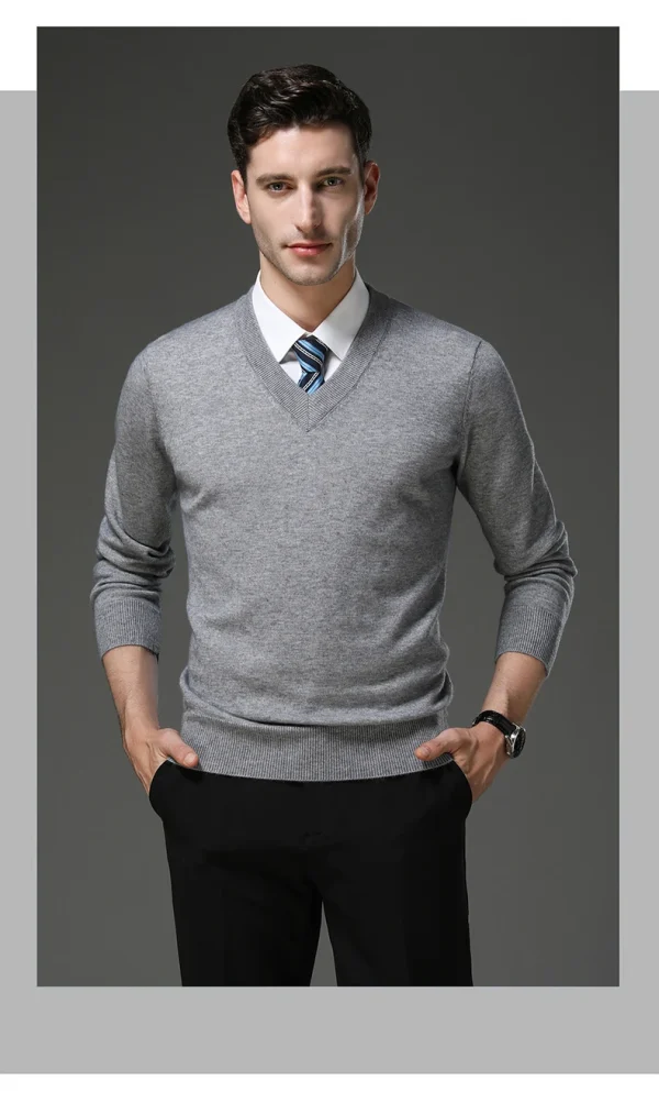 Warm Men's V-neck Solid Color Sweater, New Stretch Top for Autumn and Winter, Pullover Knitwear for Daily Leisure, Business