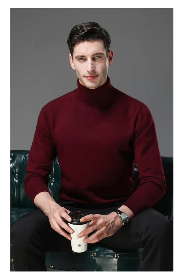 Men's High Collar Solid Color Wool Sweater, New Stretch Top for Autumn and Winter, Pullover Knitwear for Daily Leisure, Business Warm - Image 7