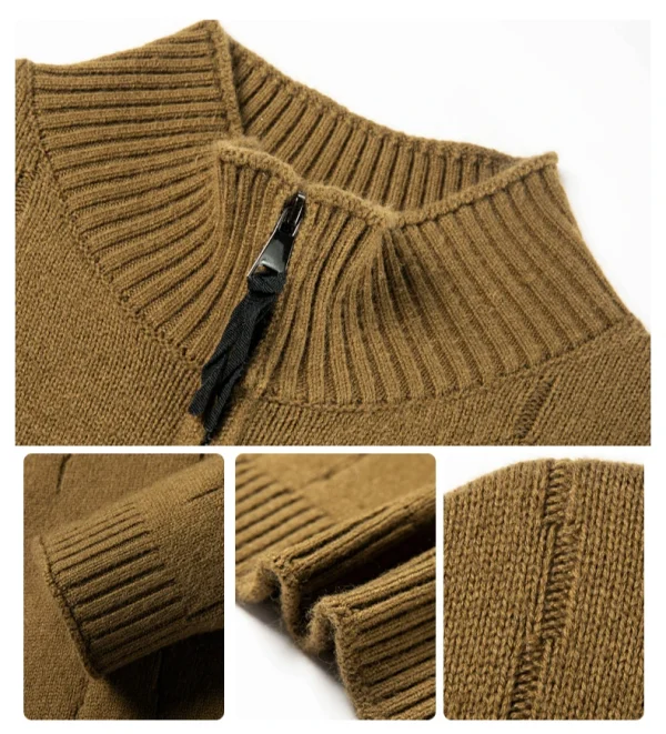 New Men's Solid Color Half Turtleneck Knitted Jacket with Zipper, Cozy Long Sleeve Sweater for Fall and Winter - Image 6