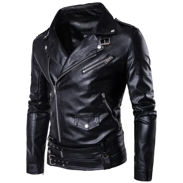 Fashion Brand Designer Punk Wind Oblique Zipper Men's Leather Jacket Coat 2025 New Motorcycle Pilot Leather Jacket - Image 2