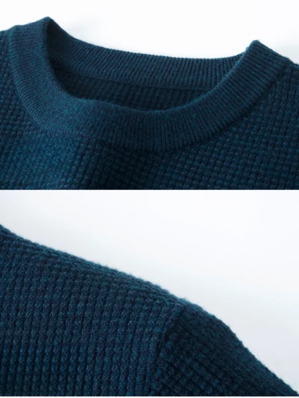Fashion City Men's Round-Necked Autumn Pullover, Iron-Free Knitwear, Business, Leisure, Velvet Waffle Sweater, 2025 - Image 4