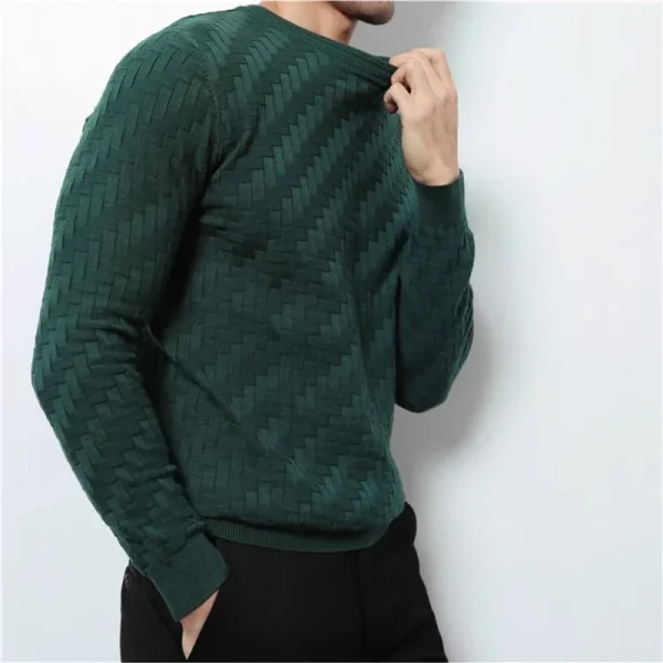 Men's Pullover Slim Fit Warm Base Sweater in Solid Color Jacquard Knit, Premium Sweater - Image 2