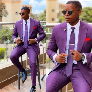 Premium Men's Single-breasted Peak Lapel Flat-Fronted Stylish Blazer Two-Piece Formal Business Jacket Sets with Pants for Men's Costumes