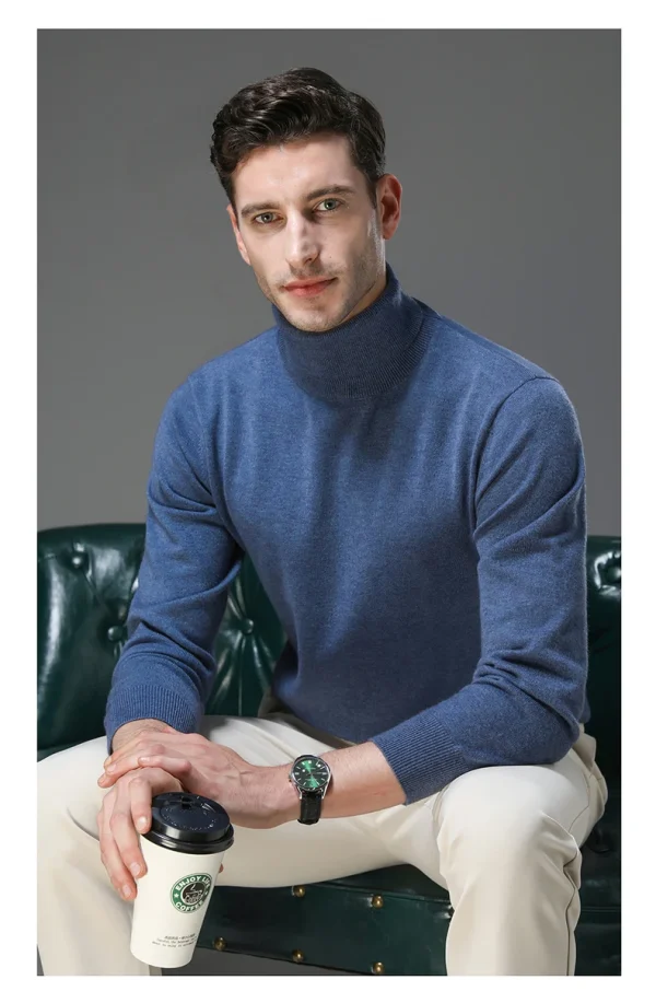 Men's High Collar Solid Color Wool Sweater, New Stretch Top for Autumn and Winter, Pullover Knitwear for Daily Leisure, Business Warm - Image 5