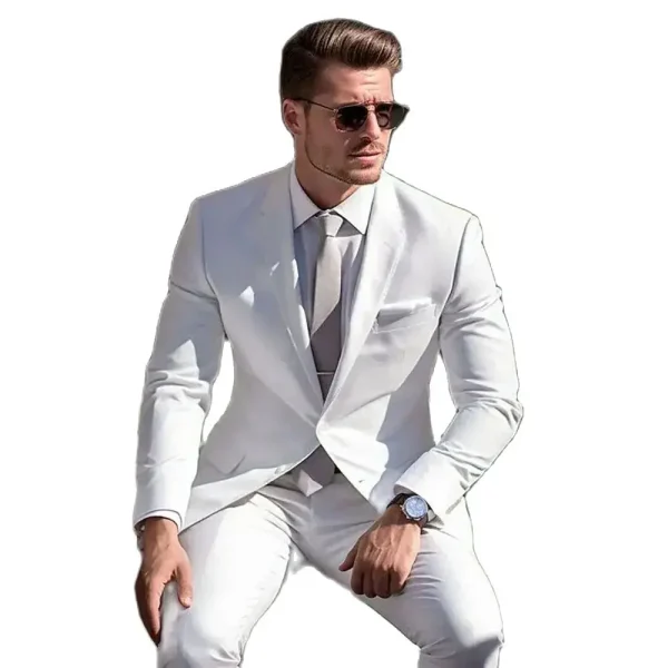 Formal White Men's Suit Elegant Groom Complete Set One-Breast Notch Lapel Chic Two-Piece Jacket and Pants Set for Wedding Party Homme - Image 4