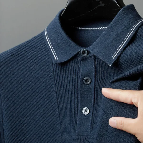 Warm knit long-sleeved cardigan, daily commute pullover sweater, and solid-colored business casual men's polo shirt. - Image 21