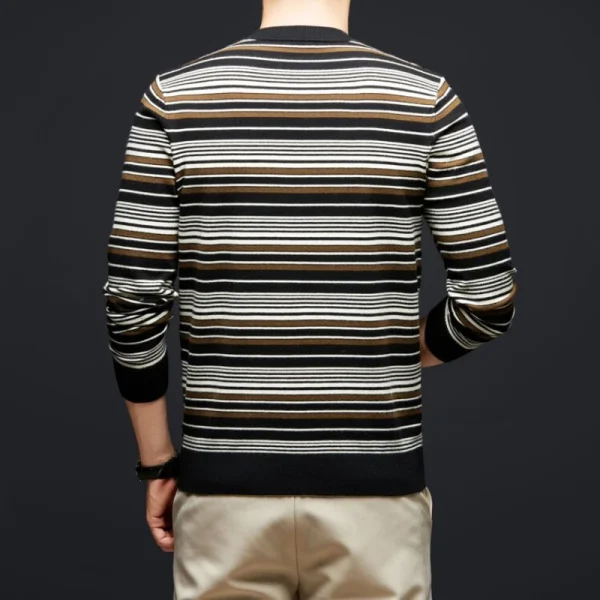 Men's Daily Casual O-neck Pullover Sweater Everyday Casual Knitted Sweater with Classic Stripes and a Close-Fitting Bottom. - Image 2