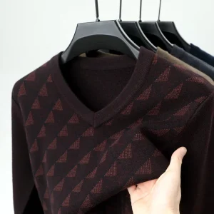 Men's Fashion Business Casual T-shirt, New Winter V-neck Sweater Knitwear, Full Body Jacquard Thickened