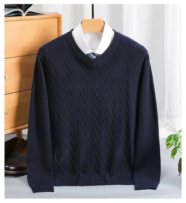 Superior quality V-neck pullover knitted sweater, daily slim-fit base shirt, thickened and warm men's sweater.Shirt with Dark Stripes - Image 13