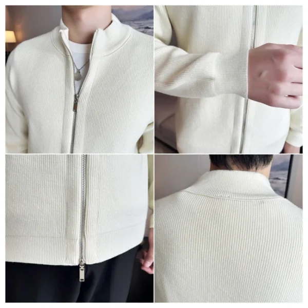 Men's Slim Stand-up Collar Zipper Knitted Cardigan in Solid Color, Stretchable, for Fall and Winter, 2025. - Image 4