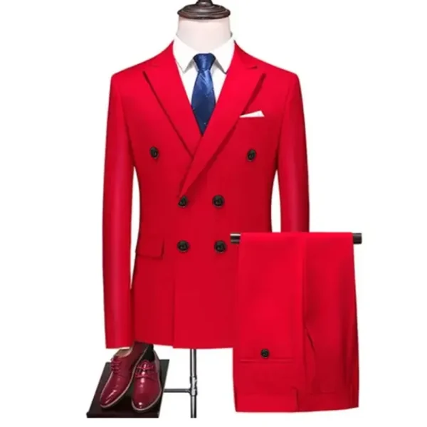 Elegant Men's Flat Front Suits Two-piece, regular-length, slim-fitting, double-breasted, notch-lapel wedding men's apparel Terno - Image 4