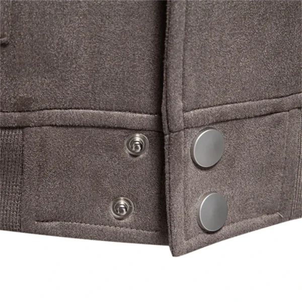 Men's Suede Button-Up Bomber Jackets with Crew Necks for Casual Baseball Business Outwear - Image 3