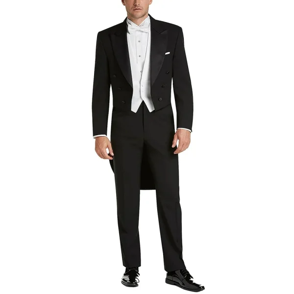 Elegant Men's Double-breasted Peak Lapel Black and White Three-Piece Wedding Jacket, Pants, and Vest Set - Image 4