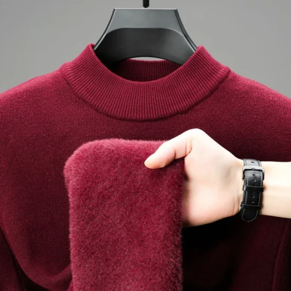 Men's Vintage Half Turtleneck Pullover Sweater with Fleece Lining for Everyday Warmth. - Image 3