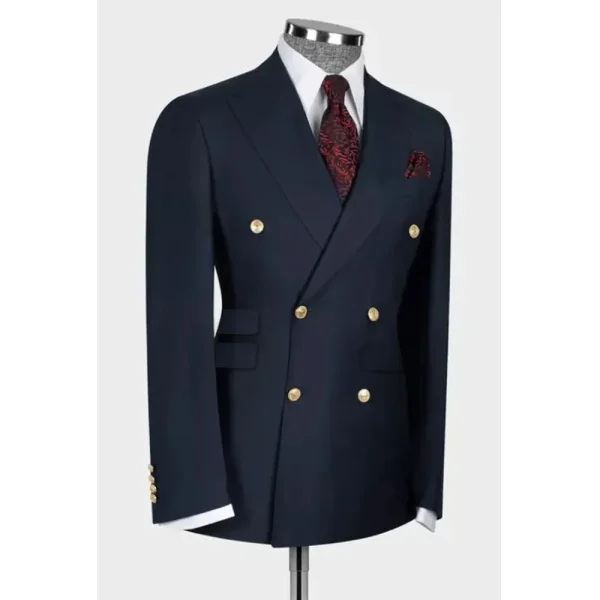 Premium Men's Slim Fit Double-breasted Peak Lapel Skinny Blazer Prom Party Outfits for Men's Luxury Two-Piece Jackets and Trousers - Image 3