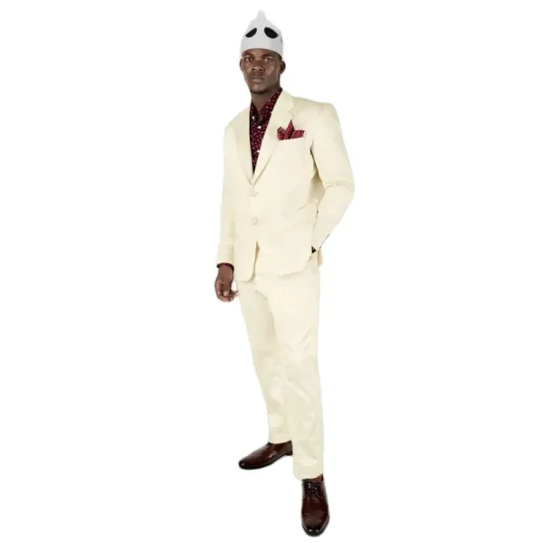 Elegant Men's Light Yellow Single-Brsted, Notch Lapel Flat-Front Jacket, Pants, and Blazer for Casual Office Work - Image 4