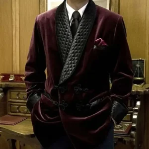 Men's casual smoking suits with double breasts, shawl lapels, and loose fits Men's Velvet One-Piece Elegant Blazer Daily Costume